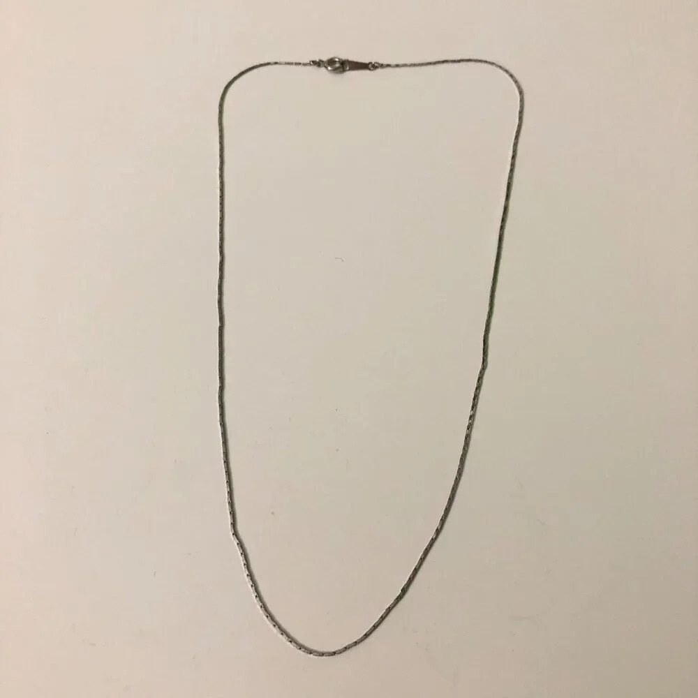 Thin Chain Necklace Silver Tone Stamped 18KGP